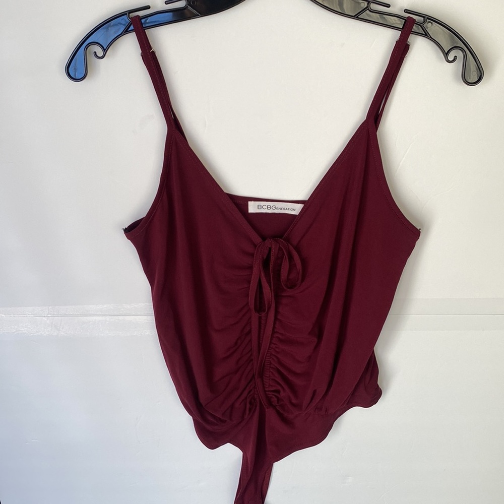 BCBGeneration Burgundy V Neck Front Shirring Bodysuit Size S/M